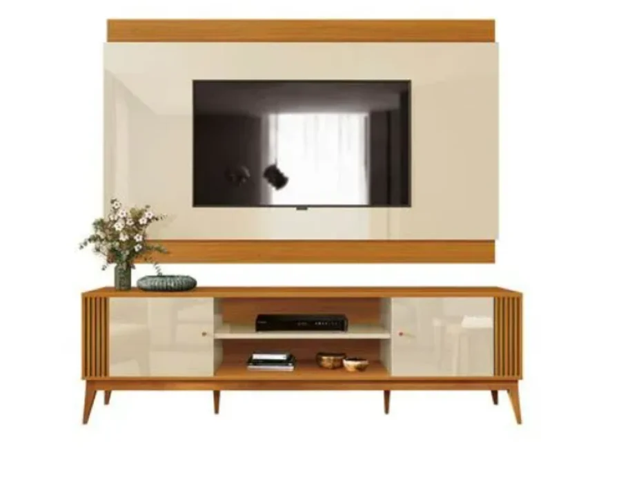 Foto de Painel + Bancada EDN Legacy para TV de até 60'' - Off White/Cedro