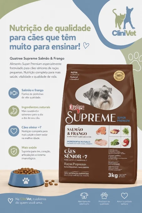 Foto de Quatree Supreme Senior +7 Cães Raças Pequenas Sabor Salmão e Frango
