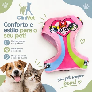 Foto de Peitoral com Guia Porte Grande - Meninas Superpoderosas Rosa