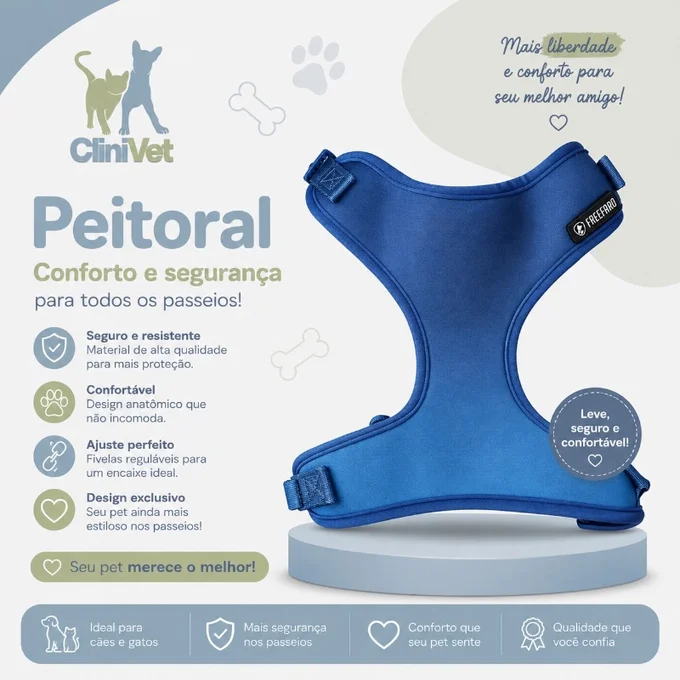 Foto de Peitoral com Guia Air Total Blue Porte Grande