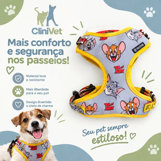 Foto de Peitoral com Guia Tom e Jerry Amarelo - Porte Grande
