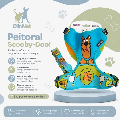 Foto de Peitoral com Guia Scooby Azul Porte Grande