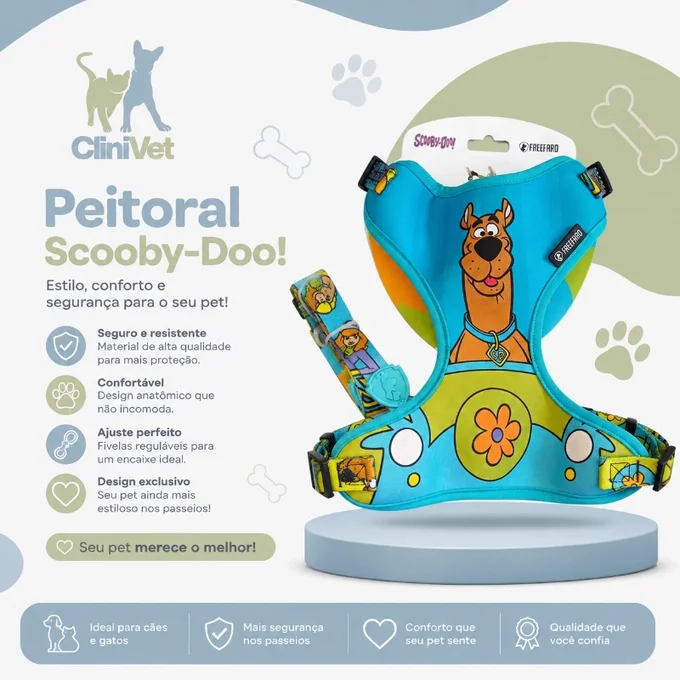 Foto de Peitoral com Guia Scooby Azul Porte Grande