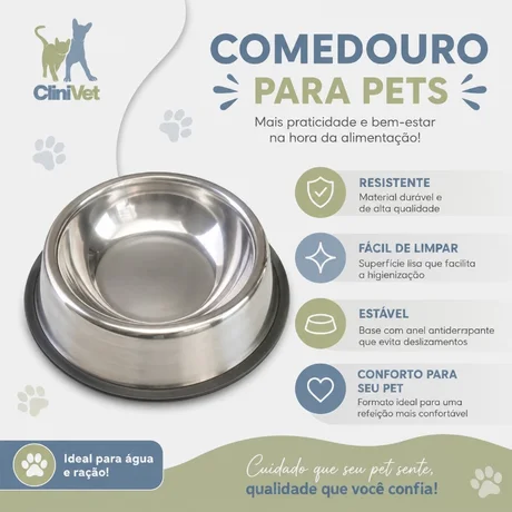 Foto de Comedouro/Bebedouro em Aço Inoxidável para Cão e Gato 200ml
