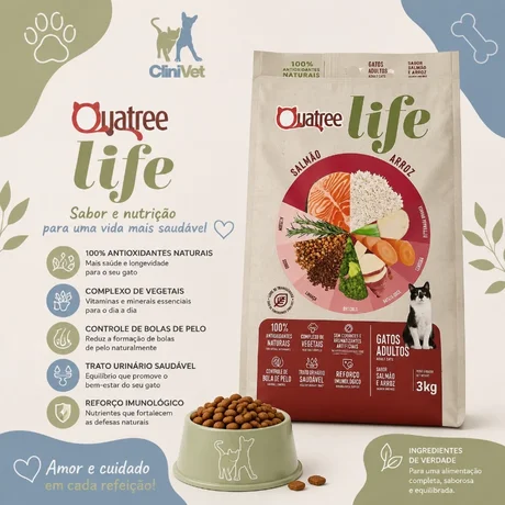 Foto de Quatree Life Gatos Adultos Sabor Salmão e Arroz