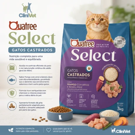Foto de Quatree Sélect Premium Especial Gatos Castrados Sabor Frango com Arroz