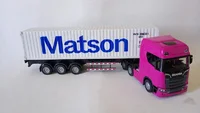 Miniatura de Miniatura Caminhão Diecast SCANIA com Contêiner Matson , Fricção, Som E Luz