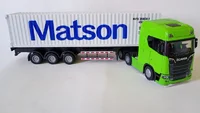 Miniatura de Miniatura Caminhão Diecast SCANIA com Contêiner Matson , Fricção, Som E Luz