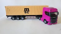 Miniatura de Miniatura Caminhão Diecast SCANIA com Contêiner MSC , Fricção, Som E Luz
