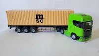 Miniatura de Miniatura Caminhão Diecast SCANIA com Contêiner MSC , Fricção, Som E Luz