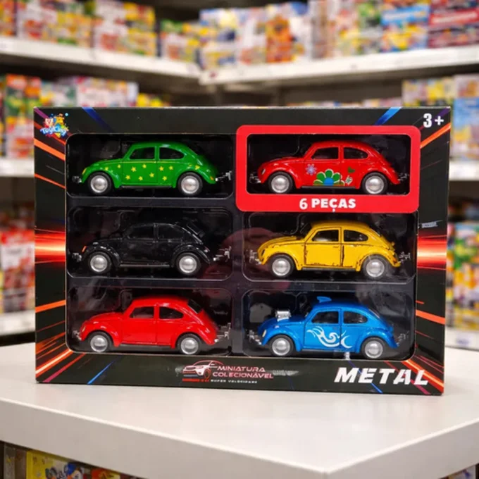 Foto de Kit 06 Carrinhos Ferro Fusca Clássico 1/32 Miniatura Coleção