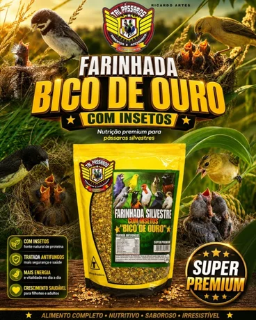 Foto de Farinhada Bico De Ouro C/ Insetos Premium Tal Pássaros 500 G