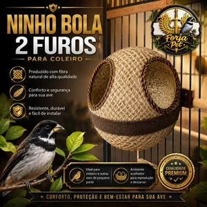 Foto de Ninho Bola 2 Furos para Coleiro – Detalhes Marrom