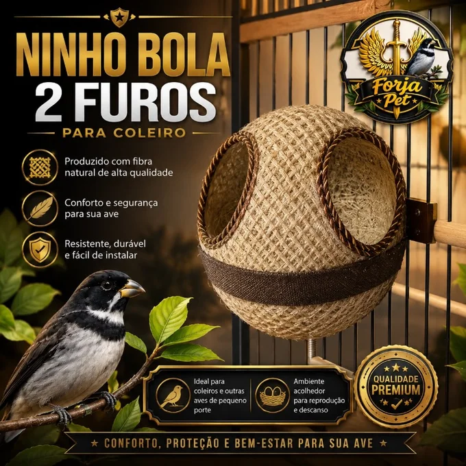 Foto de Ninho Bola 2 Furos para Coleiro – Detalhes Marrom