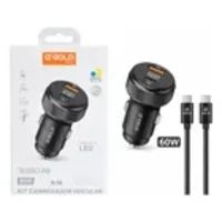 Miniatura de Carregador Veicular A'gold Turbo Usb E Usb-c Com Cabo Para Celular Fonte Cabo